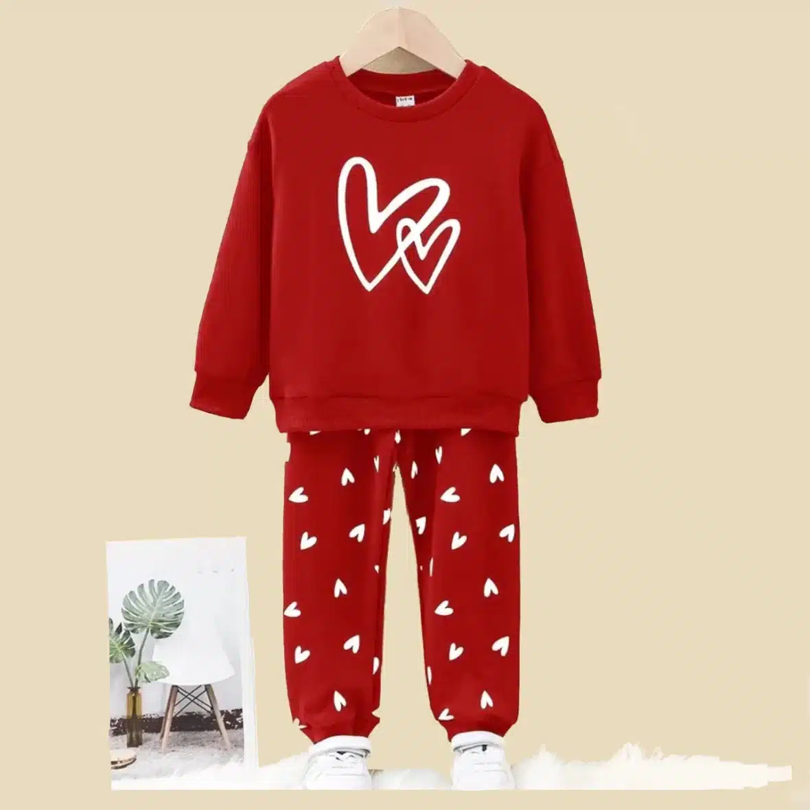 Hearts Printed Red Tracksuit