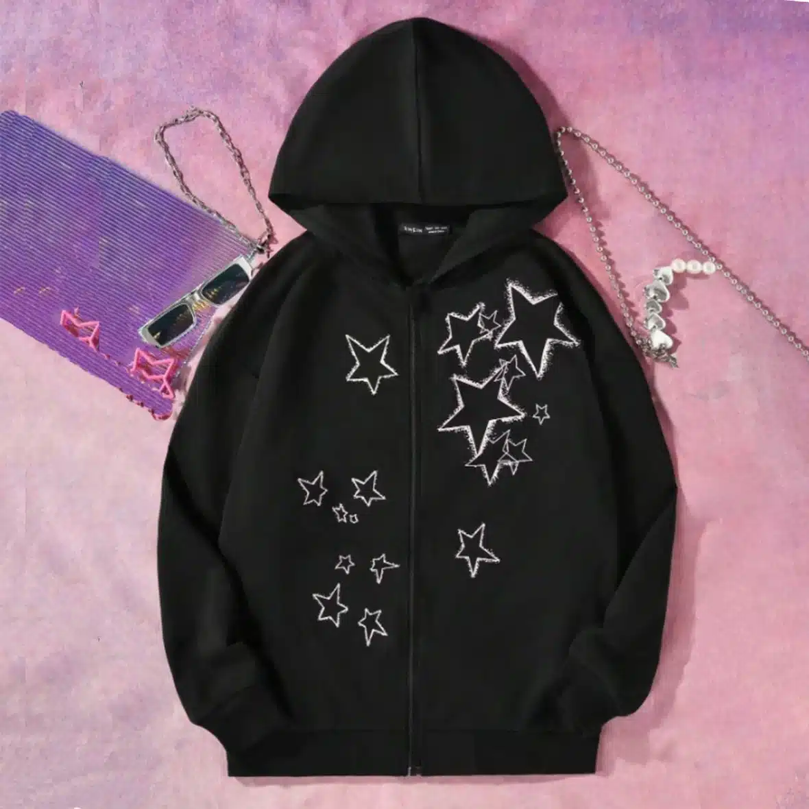 Silver Stars Zipper Hoodie